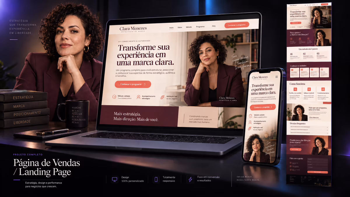 Marca com Direção — Página de ventas de programa con recorrido completo y formulario